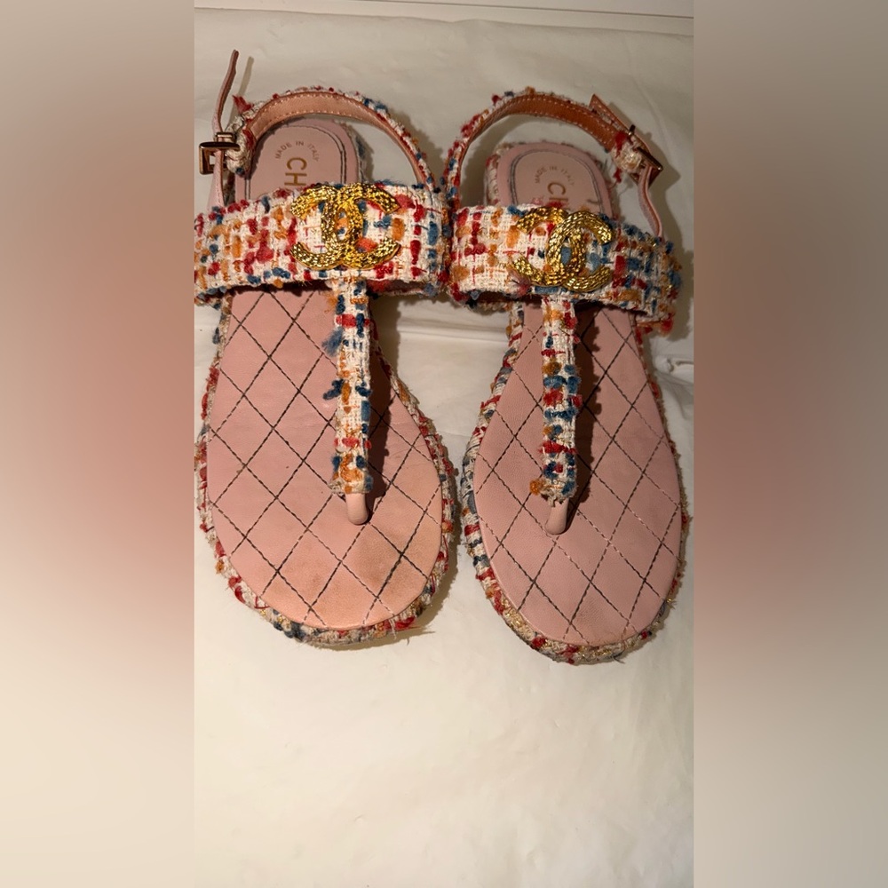 Chanel Tweed CC Logo Sandals – Size 36.5 (US 6.5) - Picture 7 of 10